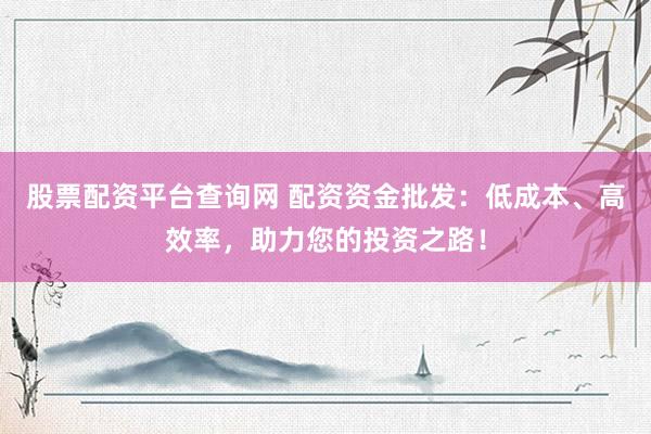 股票配资平台查询网 配资资金批发：低成本、高效率，助力您的投资之路！
