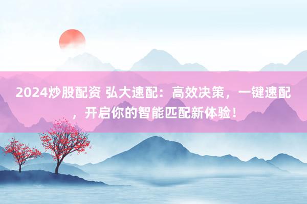 2024炒股配资 弘大速配：高效决策，一键速配，开启你的智能匹配新体验！