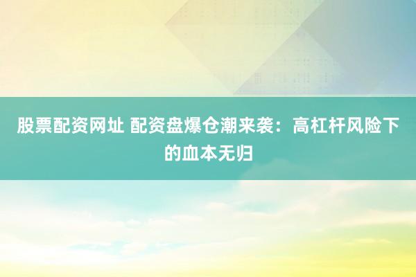 股票配资网址 配资盘爆仓潮来袭：高杠杆风险下的血本无归