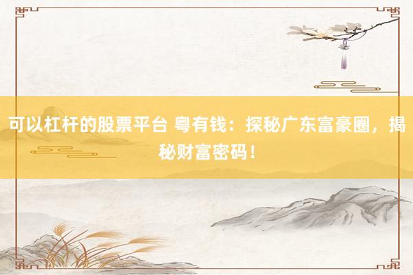 可以杠杆的股票平台 粤有钱：探秘广东富豪圈，揭秘财富密码！