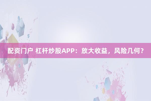 配资门户 杠杆炒股APP:放大收益,风险几何?