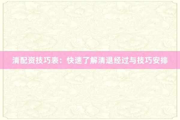 清配资技巧表：快速了解清退经过与技巧安排