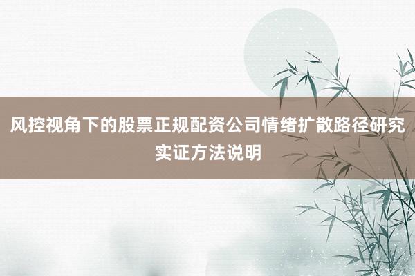 风控视角下的股票正规配资公司情绪扩散路径研究实证方法说明
