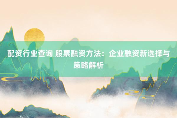 配资行业查询 股票融资方法：企业融资新选择与策略解析