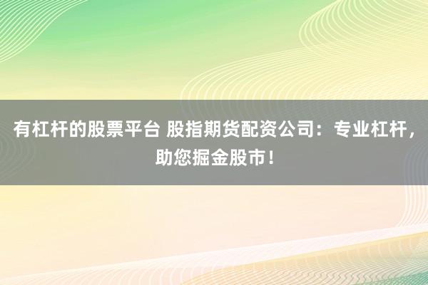 有杠杆的股票平台 股指期货配资公司：专业杠杆，助您掘金股市！