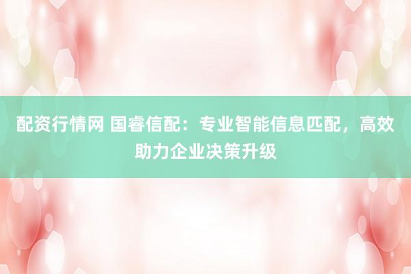 配资行情网 国睿信配：专业智能信息匹配，高效助力企业决策升级