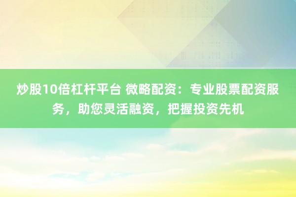炒股10倍杠杆平台 微略配资：专业股票配资服务，助您灵活融资，把握投资先机
