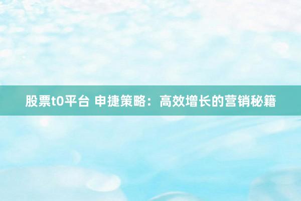 股票t0平台 申捷策略：高效增长的营销秘籍